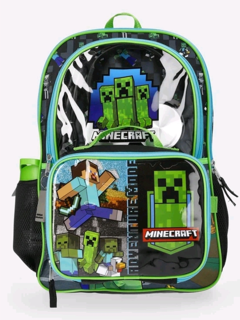 New Minecraft 5-Piece Backpack Set Steve Creeper Zombie School Bag Lunch Box NWT